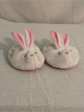 Build-A-Bear White Plush Bunny Slippers with Pink Inner Ear